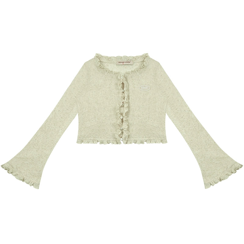 Translucent Ruffle Cardigan | Thin Retro Sunscreen Knit for Spring/Summer