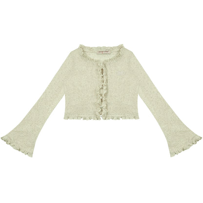 Cardigan con volant traslucido |. Maglia sottile con protezione solare retrò per la primavera/estate