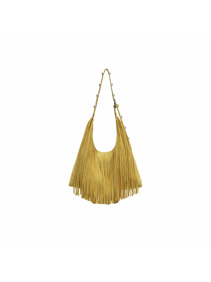 Suede Studded Tassel Tote Bag