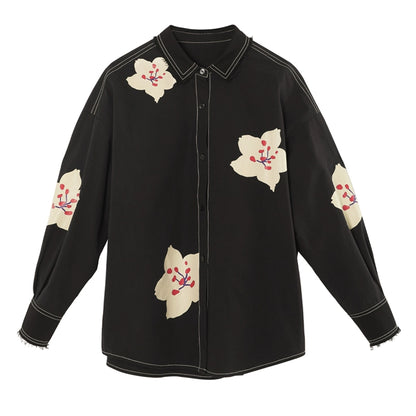 Sakura Pattern: Loose Black Shirt Top