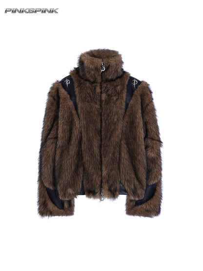 Electric Moon 3D Patchwork Loose Y2K Fur Coat