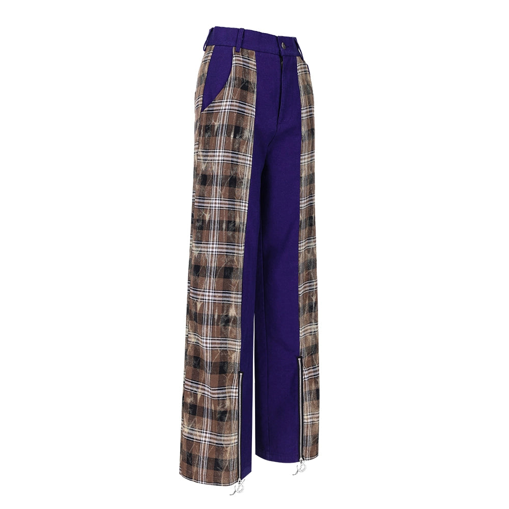 Dyed Plaid Wide Leg Pants