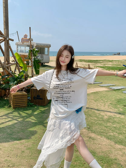 【Versatile Tee】 Korean Style Medium-Length Loose T-Shirt - Women's Summer Slimming Top