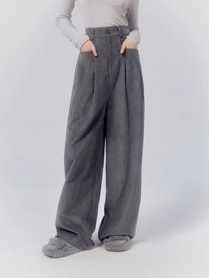 Mist Pink/Gray Corduroy High Waist Wide Leg Pants