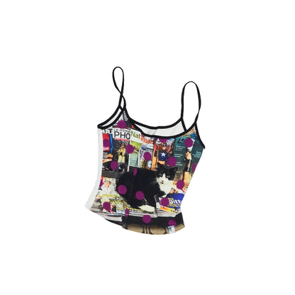 Animal Print Polka Dot Camisole – Slim-Fit Sleeveless Bolero Top