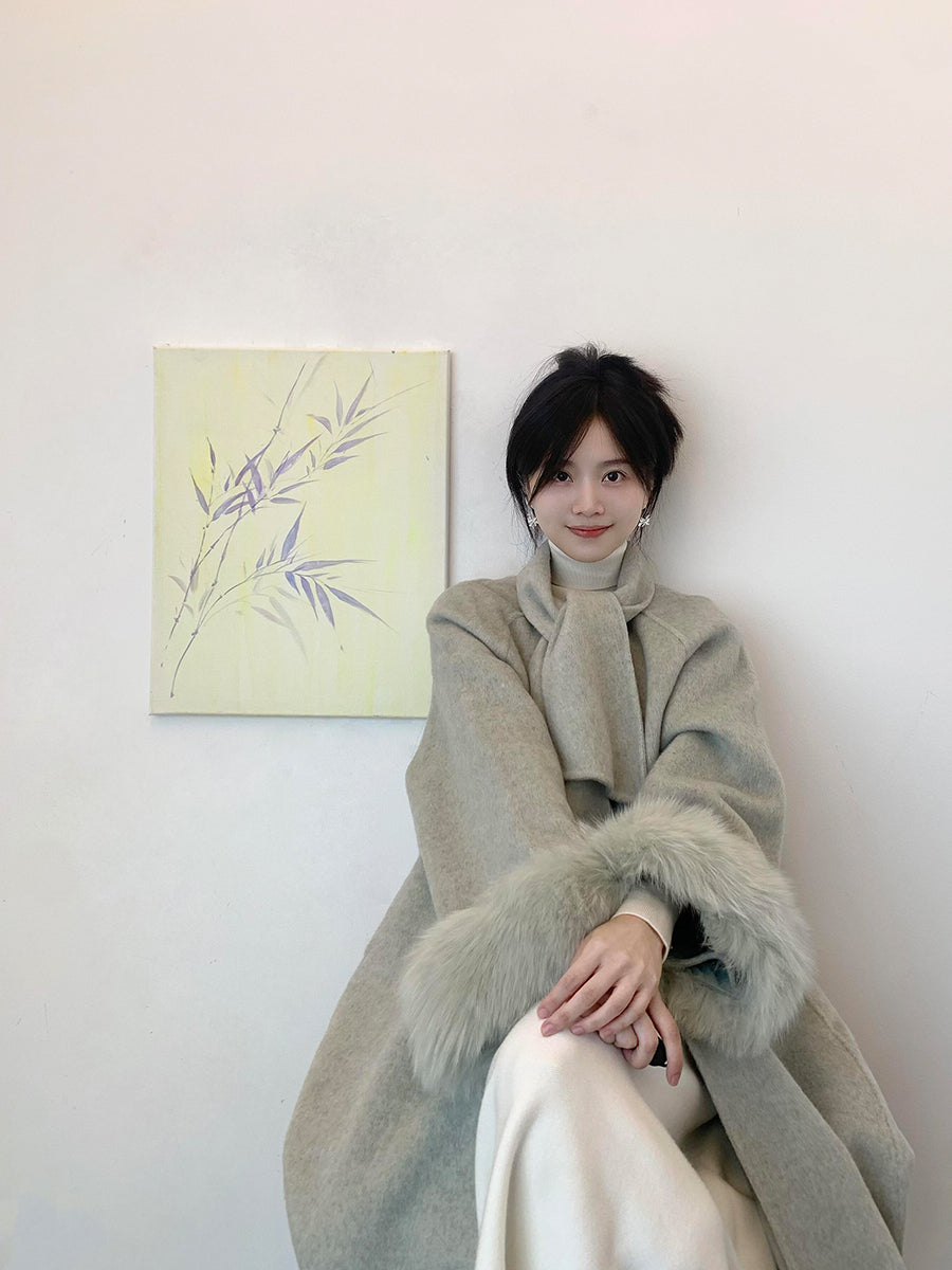 Elegant Cashmere Coat – Mid-Length Scarf Woolen Jacket