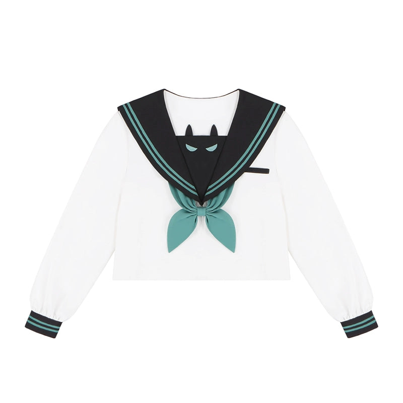 JK Uniform with Little Demon Embroidery Long-Sleeve Top