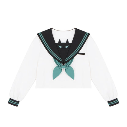 JK Uniform with Little Demon Embroidery Long-Sleeve Top