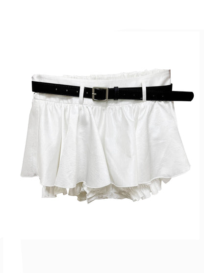 White Anti-Glare Ruffle Ultra Short Skirt