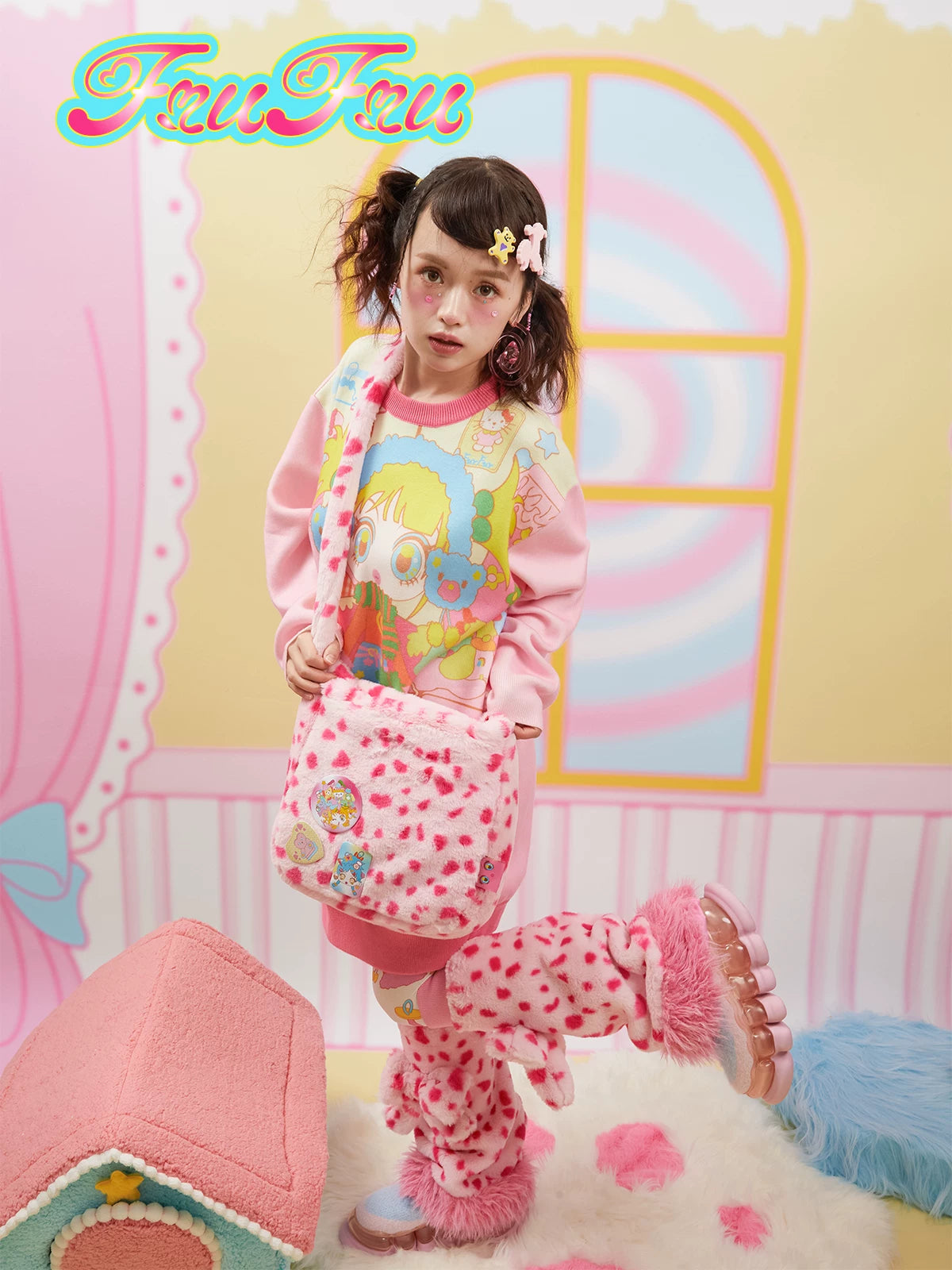 Gollum Store Girls' Room Autumn/Winter Pink Leopard Print Cute Beautiful Girl Crossbody Bag with Brooch