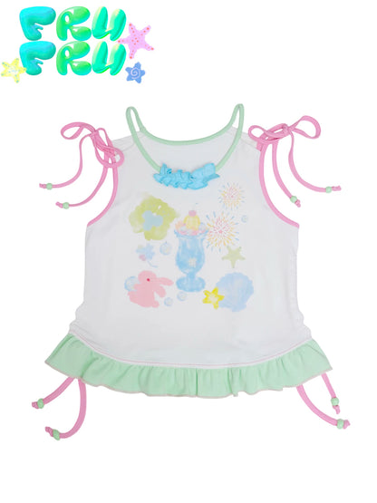 Gollum Store Original Summer Y2K Girl Niche Cute Dolphin Print Fake Two-Piece Camisole