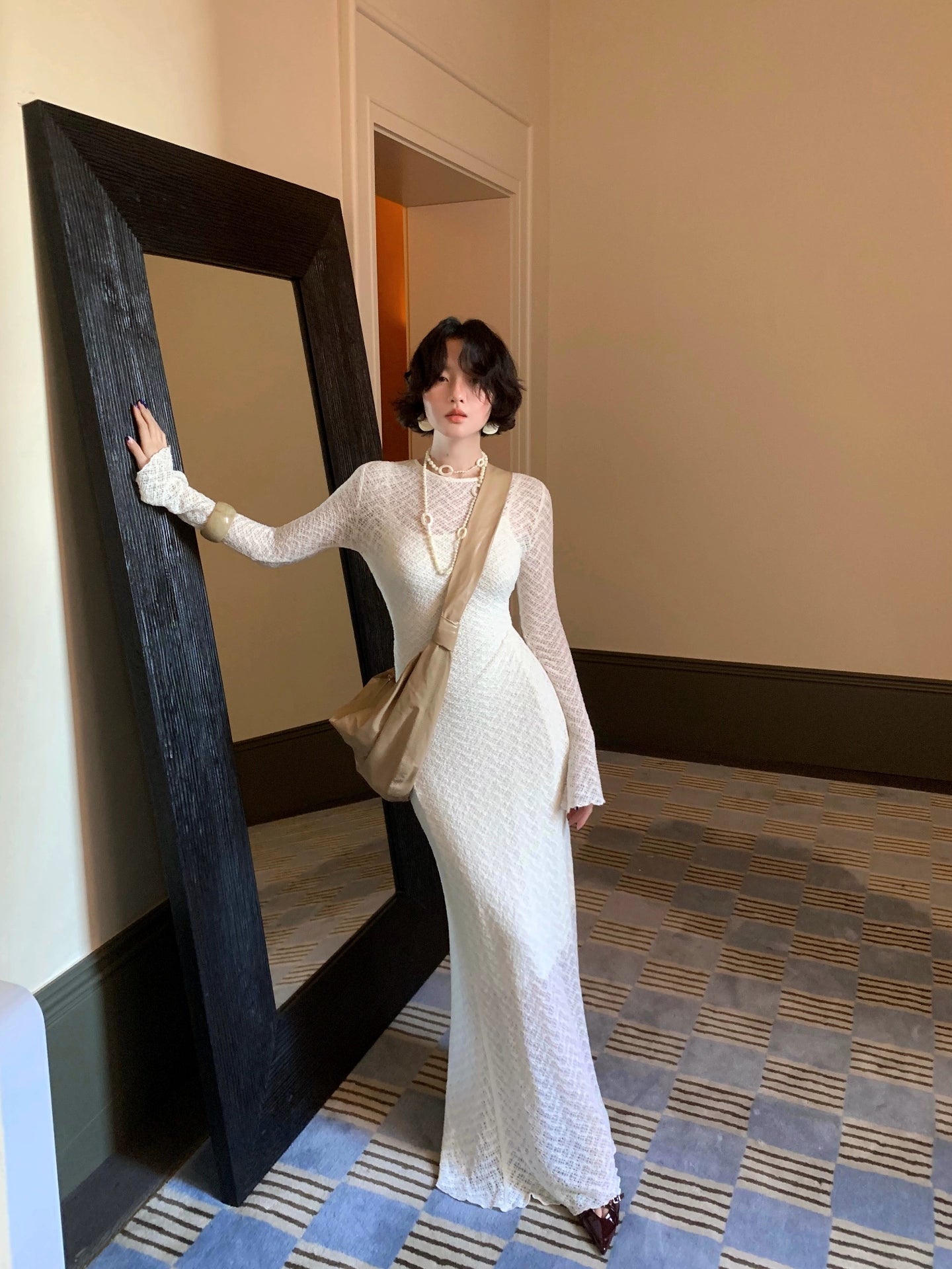 Moonlight Cicada Sheer Lace Long Dress with Anti-Exposure Slip – Vintage Romance