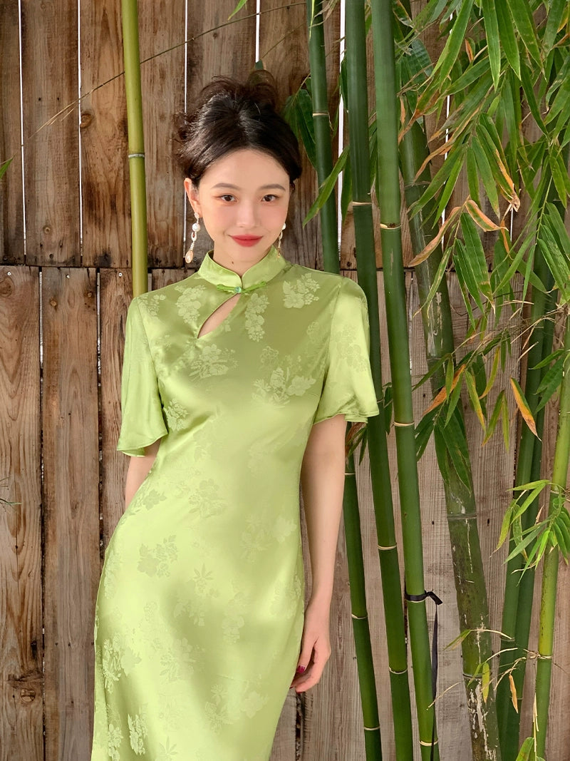 Jacquard button cheongsam dress