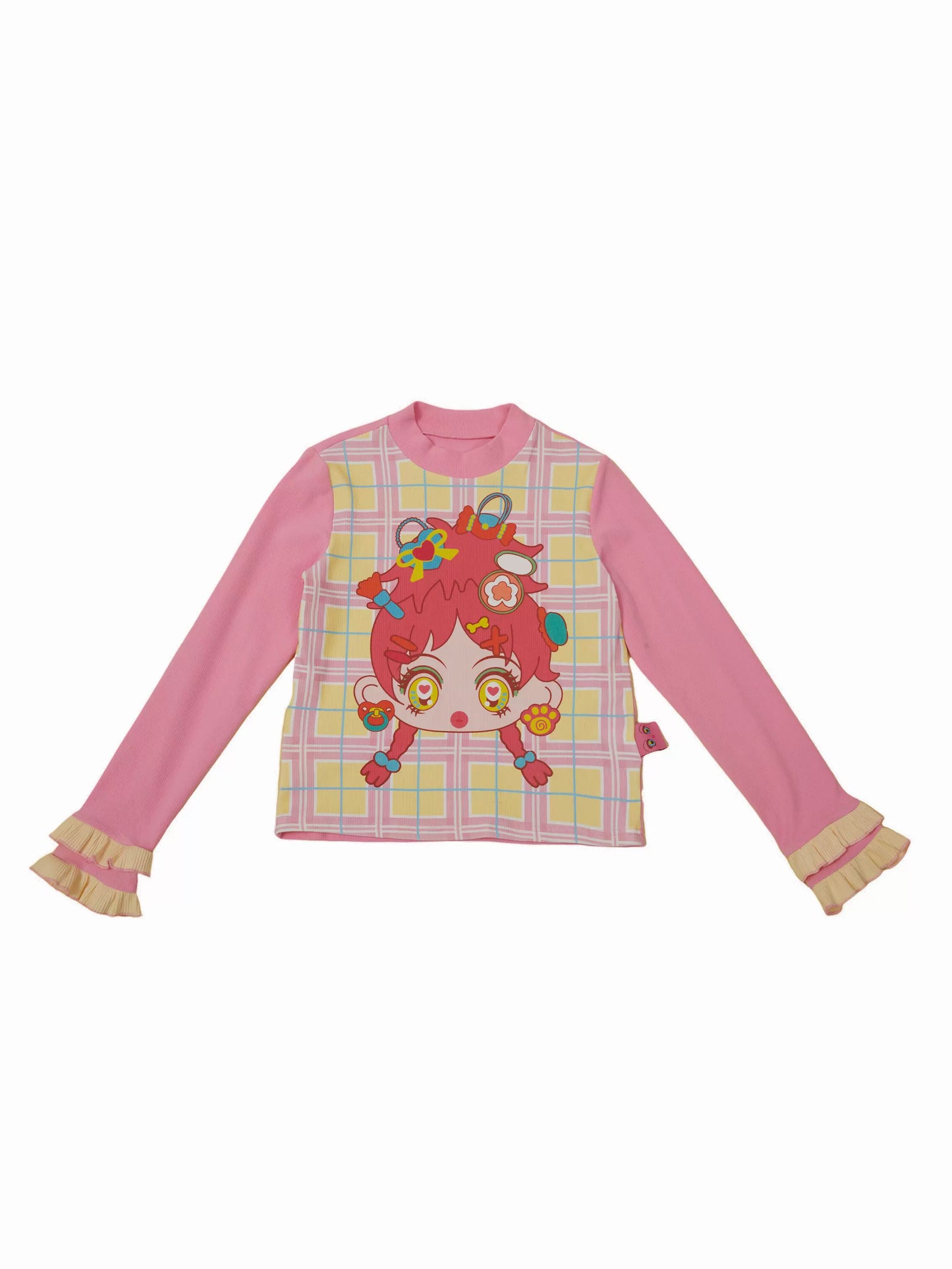 Pink Printed Long Sleeve Top | Cute Y2K Base Layer Shirt