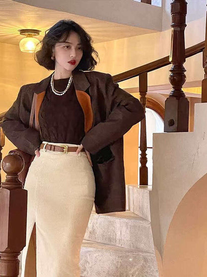 Vintage Corduroy A-Line Slit Skirt – Hong Kong Retro Fall/Winter Classic