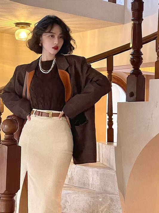 Vintage Corduroy A-Line Slit Skirt – Hong Kong Retro Fall/Winter Classic