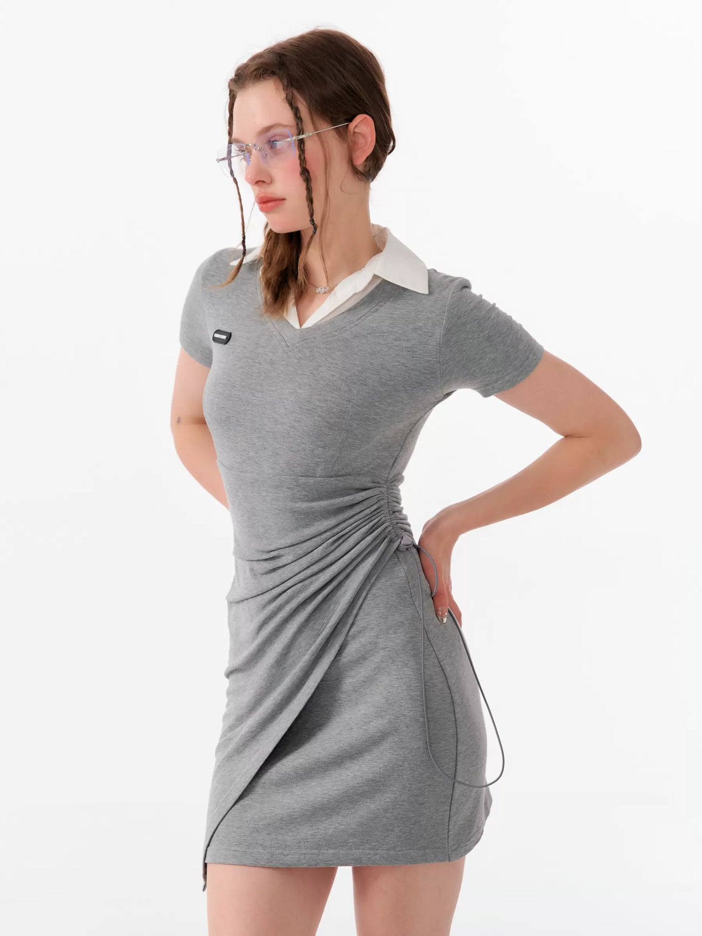 Robe polo à cordon de serrage | Faux design d'été en deux pièces