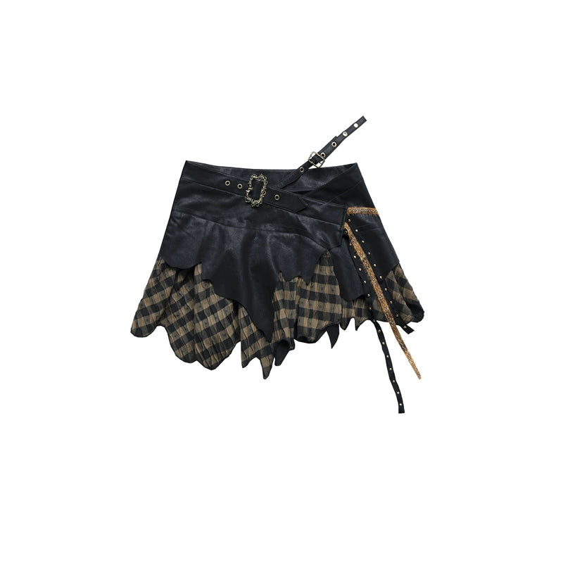 Black Rock Irregular Splicing Skirt | Retro Punk Short Skirt