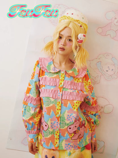 Gollum Store Girls' Room Original Cartoon Girl Autumn/Winter Pink Doll Collar Shirt