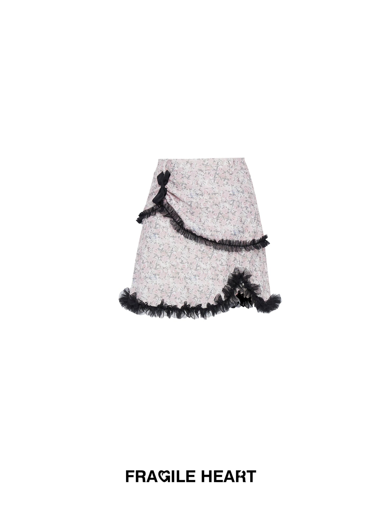 Fragmented Flower Fish Bone Sling Black Gauze Skirt