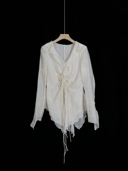 Autumn Silk French Lace Up Cardigan