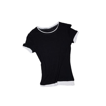 Lightweight Two-Piece Illusion Knit T-Shirt – Sheer Shoulder Short Sleeve