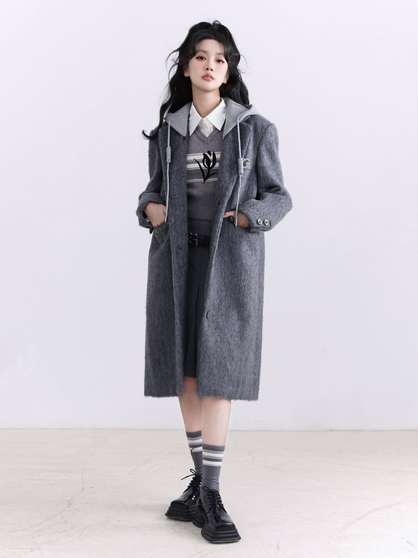 Academy Sweater Hat Grey Long Woolen Coat