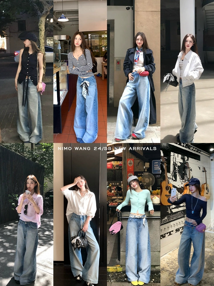 [Best of the Year] Washed Retro Straight-Leg Jeans - Women's Early Autumn Wide-Leg Pants