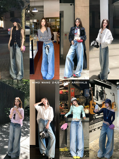 [Best of the Year] Washed Retro Straight-Leg Jeans - Women's Early Autumn Wide-Leg Pants