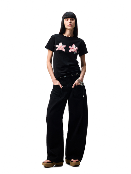 Celebrity Style Distressed Low-Waist Scimitar Jeans – Slimming Washed Denim