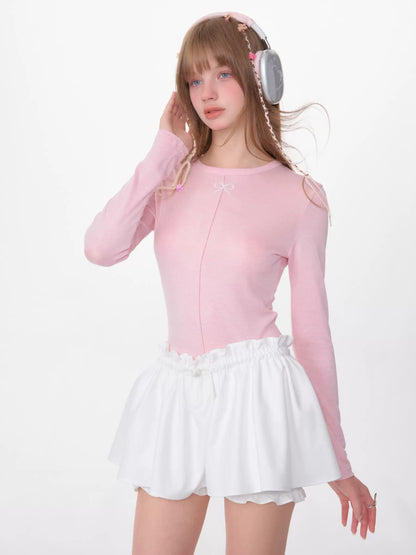 Semi-Transparent Slim Fit Bow Knit Top | Retro Long Sleeve for Spring/Summer