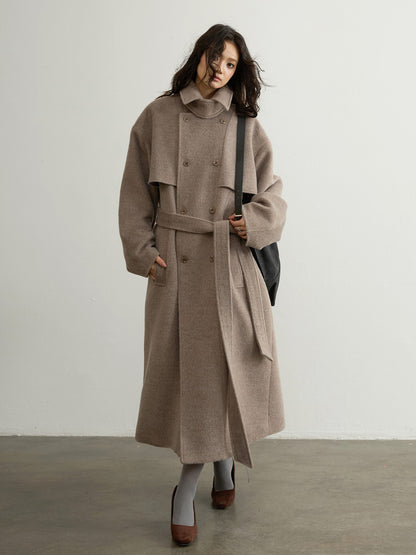 Oatmeal Double-Faced Wool Long Coat | Timeless Winter Outerwear