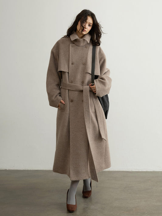 Oatmeal Double-Faced Wool Long Coat | Timeless Winter Outerwear