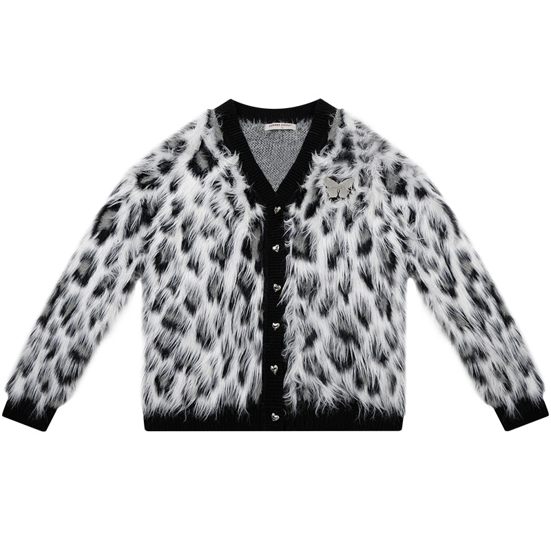 Cárdigan con estampado de leopardo, estilo retro suave y grueso para otoño/invierno