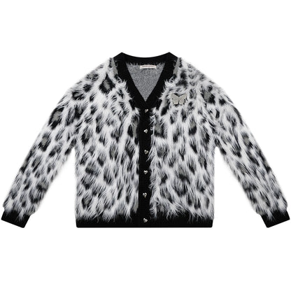 Cárdigan con estampado de leopardo, estilo retro suave y grueso para otoño/invierno