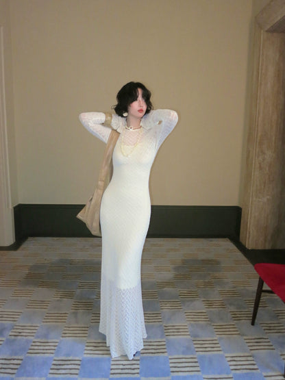 Moonlight Cicada Sheer Lace Long Dress with Anti-Exposure Slip – Vintage Romance