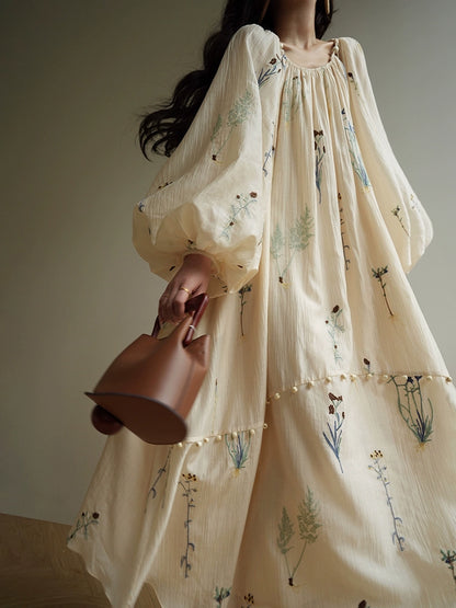 French embroidered Tencel loose dress design sense lazy vacation swing long skirt