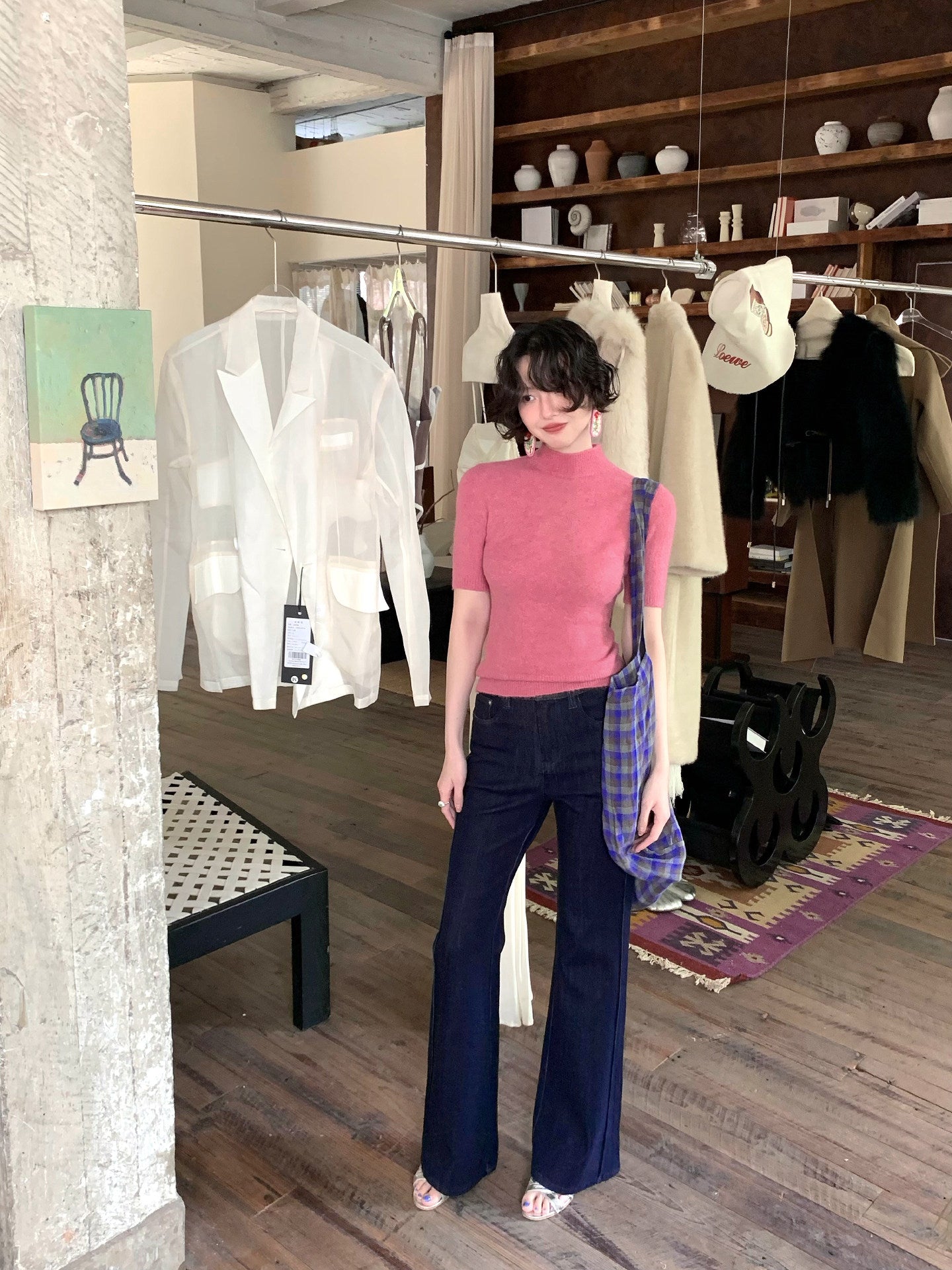 Night Falling Peach Yao Mock Neck Knit Top
