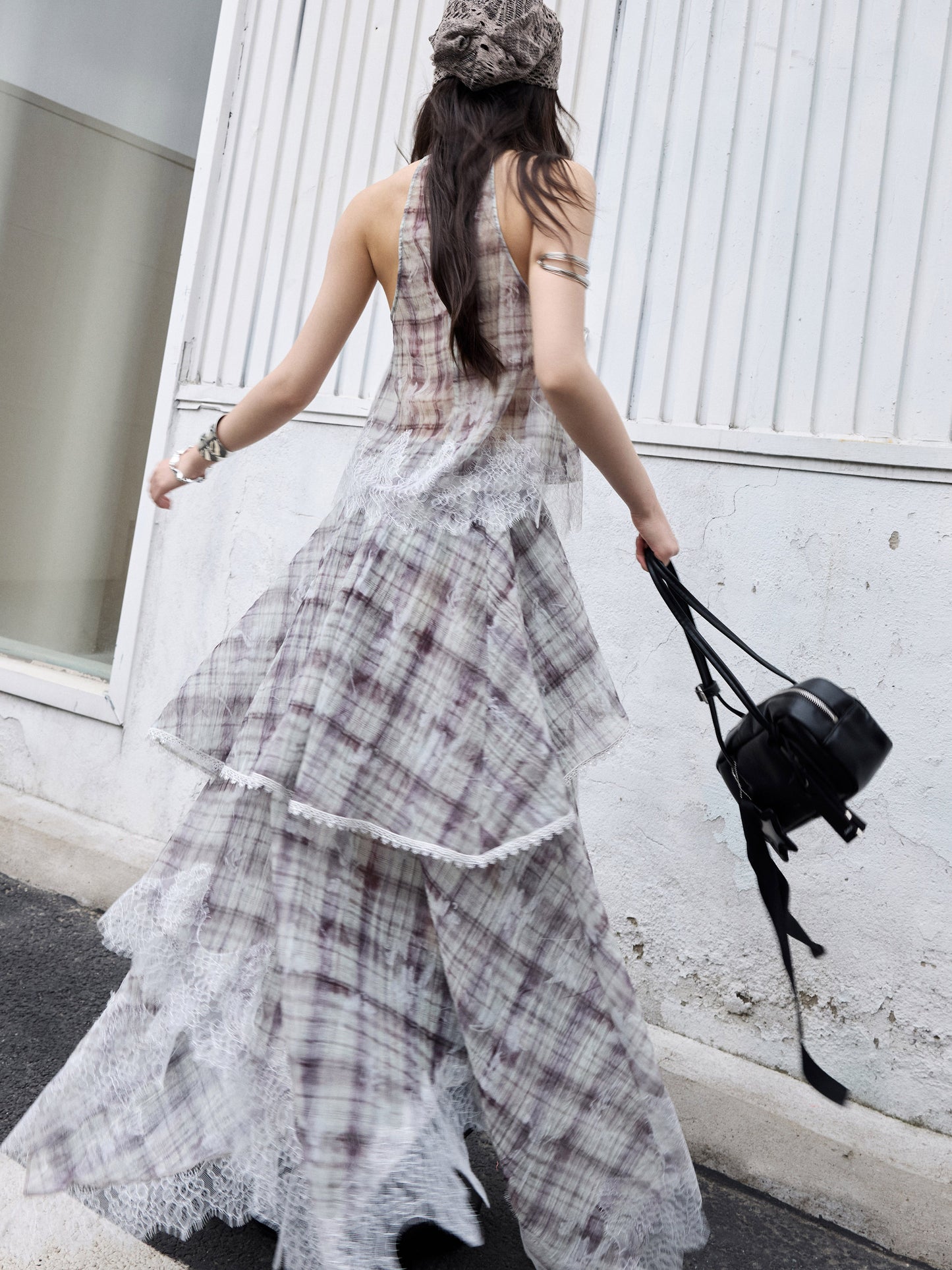 Lace Patchwork Plaid Dress | Bohemian Artist Two-Piece Dress