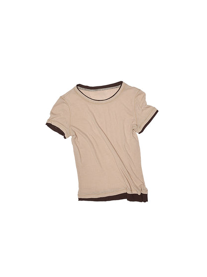 Lightweight Two-Piece Illusion Knit T-Shirt – Sheer Shoulder Short Sleeve