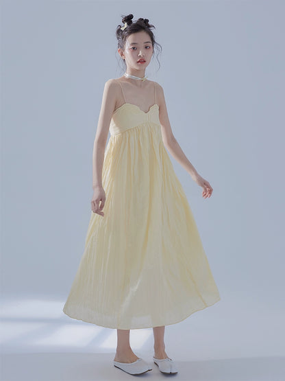 Lemon Yellow Pleated Holiday Dress - Black Sling