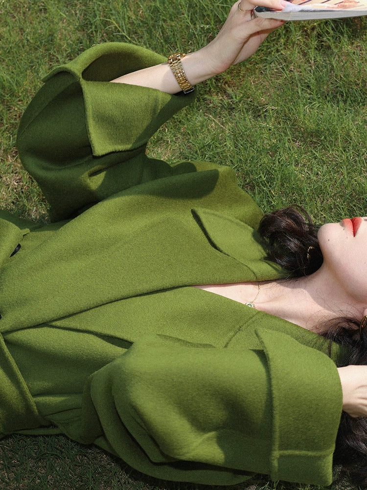 French Retro 100% Wool Tweed Midi Coat – Loose Classic Jacket