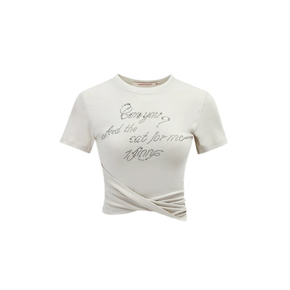 Pleated Waist Studded Crop T-Shirt – Slim Silhouette with Design Flair