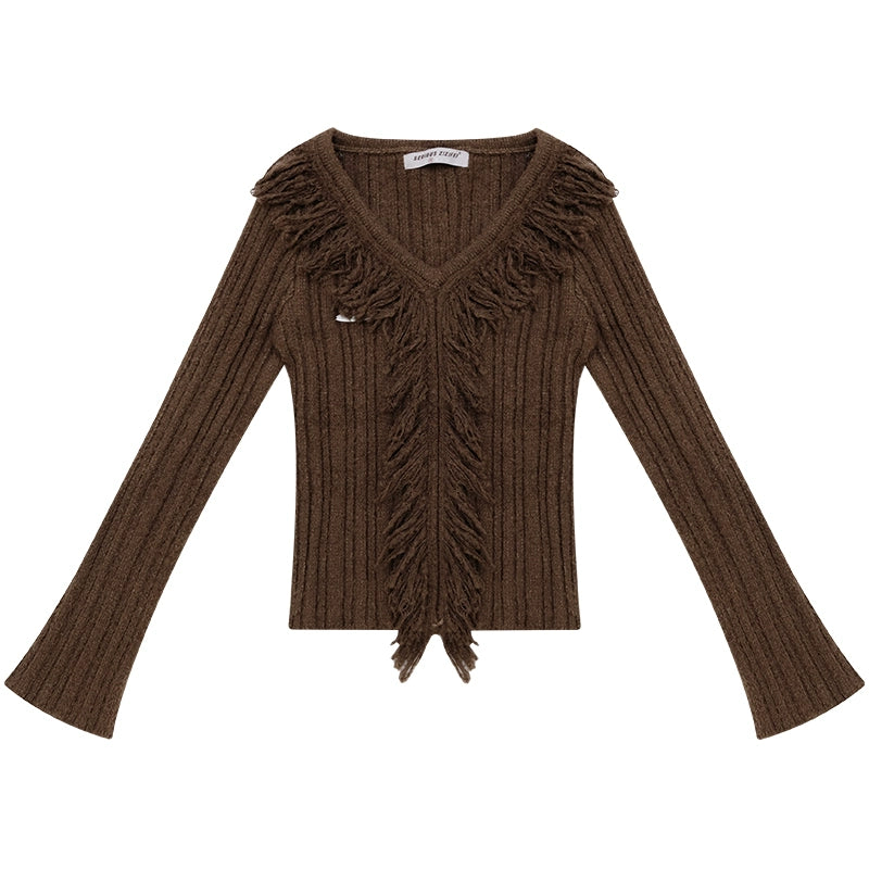 Tassel V-neck Sweater | Warm Soft Wax Slim Fit Retro Design for Autumn/Winter