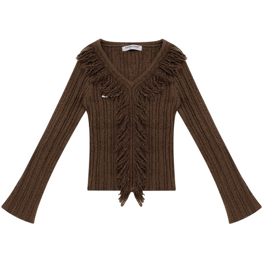 Tassel V-neck Sweater | Warm Soft Wax Slim Fit Retro Design for Autumn/Winter