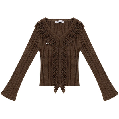 Tassel V-neck Sweater | Warm Soft Wax Slim Fit Retro Design for Autumn/Winter