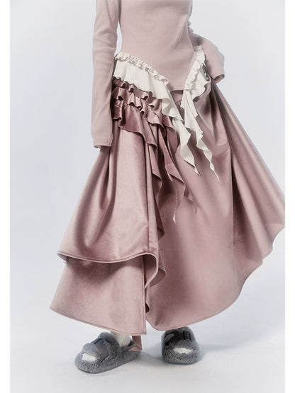 Pink Mist and Nirvana White Velvet Loose Half Skirt