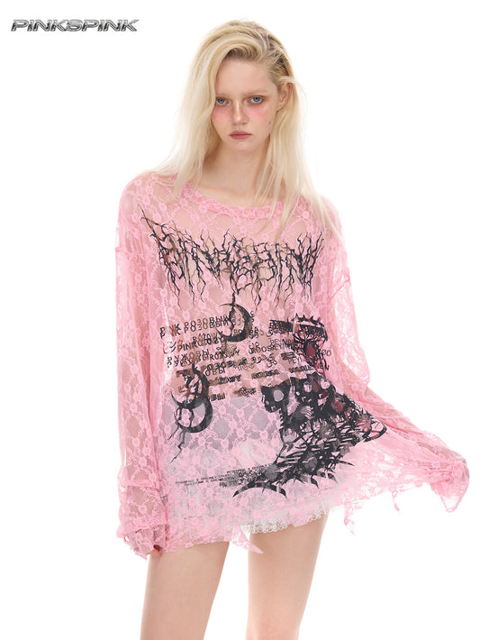 Electric Moon Thorn Cat Print Layered Y2K Unisex Tee