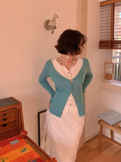 Twill Lace High-Waist Skirt with Light Salt Elegance