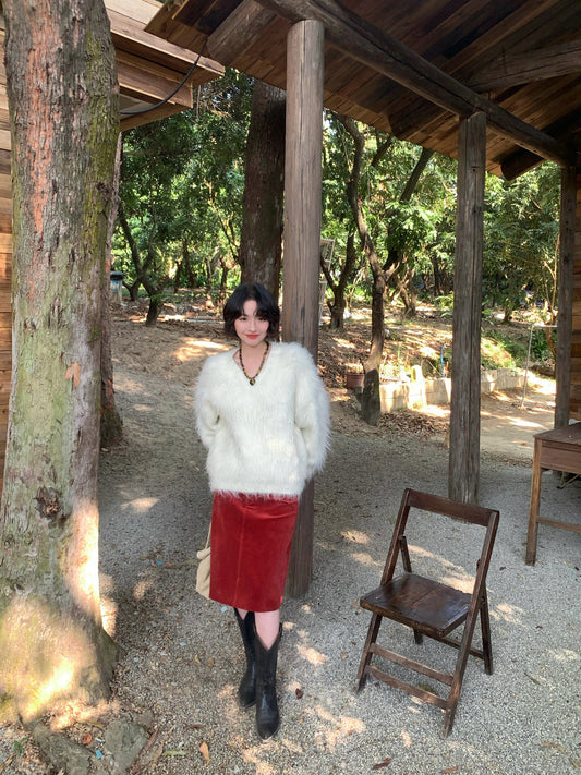 Plush V-Neck Knit Sweater